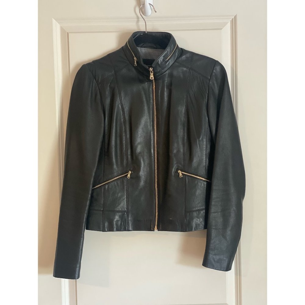 EXCELLENT CONDITION, Massimo Dutti Leather Bomber Jacket w/ Gold Zippers…